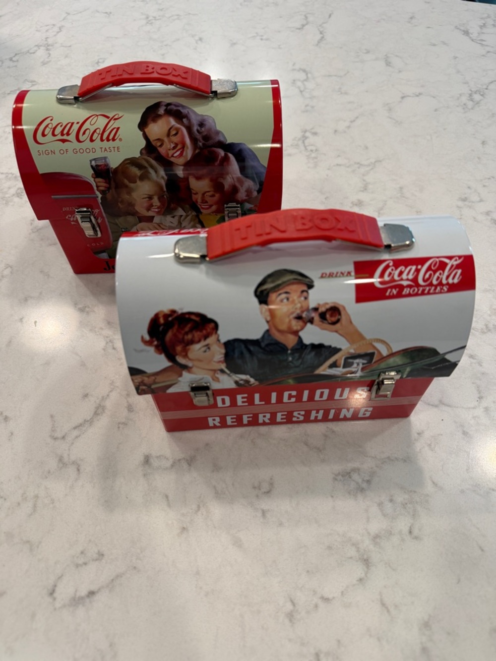 Coca Cola Red Tin Storage Boxes - Set of 2